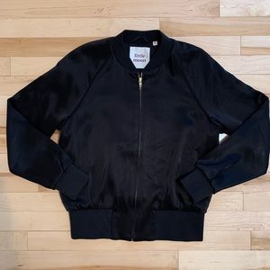 Little Moon Satin Black Bomber Jacket - size small